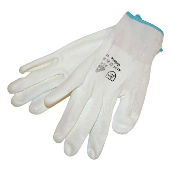 EXTOL Kötött kesztyű fehér nylon, XL-es méret, 10` poliuretánba mártott teny. és ujjhegy., gumírozott mandzsetta [ 865103 ]