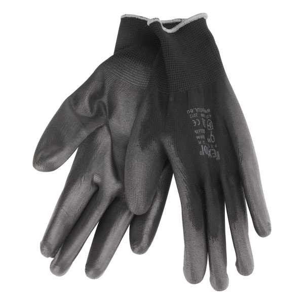 EXTOL PREMIUM Kötött kesztyű fekete poliészter, méret: 10` poliuretánba mártott teny. és ujjhegy., gumírozott mandzsetta [ 8856637 ]