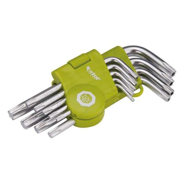 EXTOL CRAFT TORX kulcs klt., rövid, Cr40, TÜV/GS; 9db, T10-T50, bliszteren, egyik vége lyukas [ 66010 ]