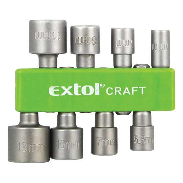 EXTOL CRAFT behajtó klt. hatlapfejű csavarhoz 8db, 5-13mm(5-5,5-6-7-8-10-11-13mm),36-38mm hossz, hatszög befogás, nem mágneses, C.V. [ 10213 ]