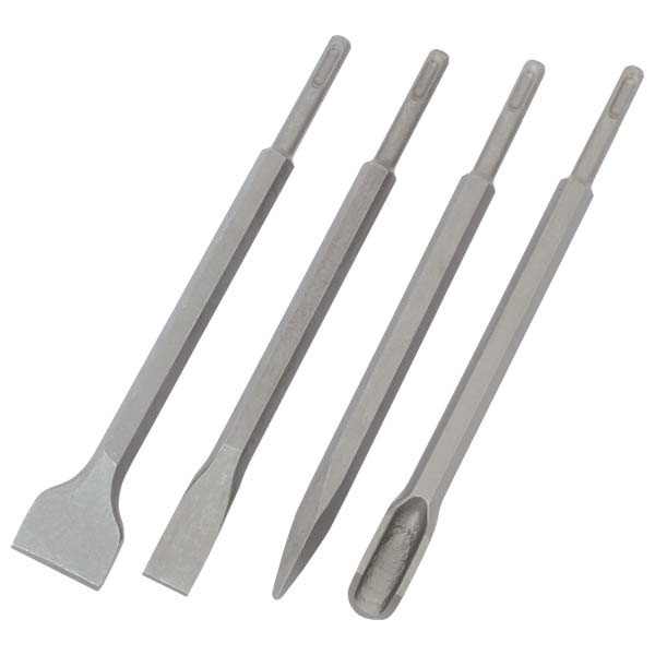 EXTOL CRAFT betonvéső klt. 4db, SDS PLUS; 250mm hosszú, hegyes, lapos 25mm, lapos 45mm, horony [ 23945 ]