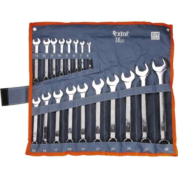 EXTOL PREMIUM csillag-villás kulcs klt., CV., eliptikus, vászon tartóban ; 18db, 6-30mm [ 6734 ]