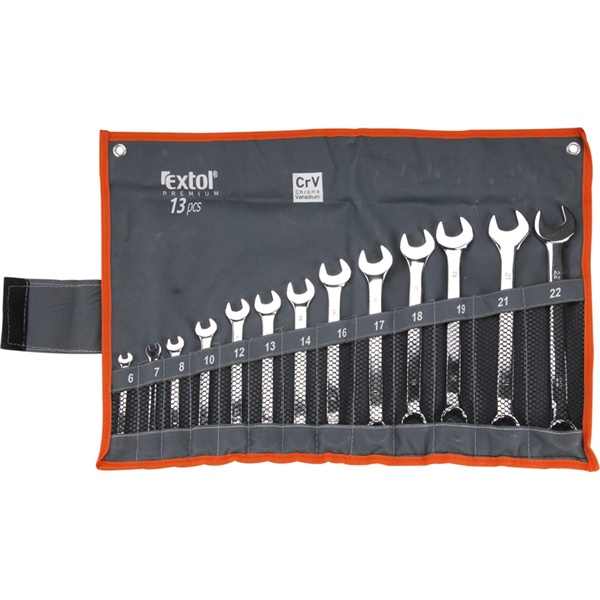 EXTOL PREMIUM csillag-villás kulcs klt., CV., eliptikus, vászon tartóban ; 13db, 6-22mm [ 6733 ]