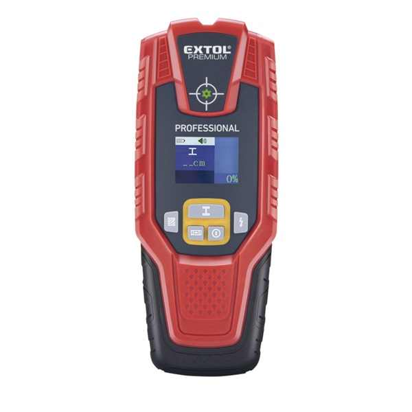 EXTOL PREMIUM digitális detektor, rejtett fém (vas, réz, alu) és fa tárgyak, illetve feszültség alatti vezeték keresésére, LCD kijelző [ 8831321 ]