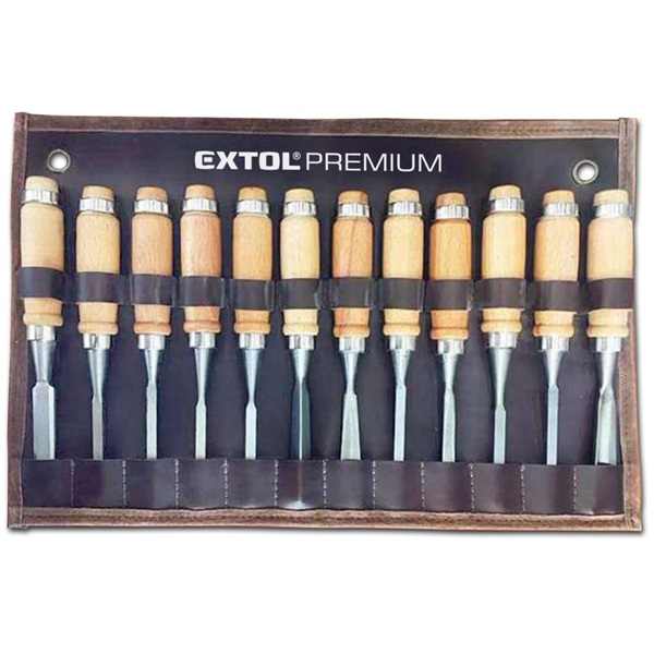 EXTOL PREMIUM fafaragó készlet ; 12db, fanyelű, fa dobozban, crv, HRC 58-60 [ 8812405 ]