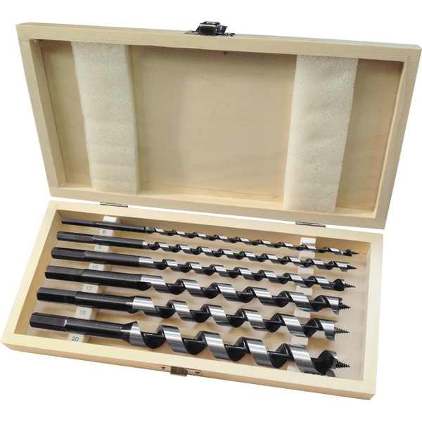 EXTOL PREMIUM fafúró klt. 6 db, 6-8-10-12-16-20×260mm, csavaros heggyel, hatszög befogás; fa dobozban [ 8801290 ]