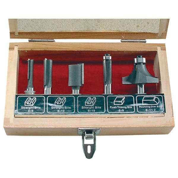 EXTOL felsőmaró klt. 5 db-os (fadobozban) ; 8mm-es befogással [ 44025 ]