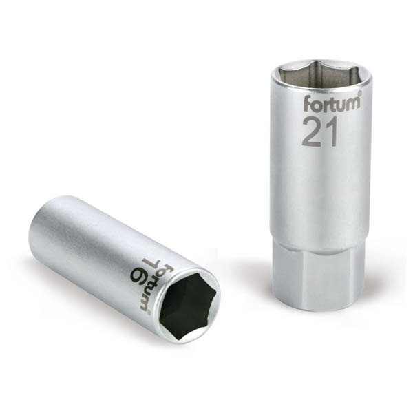 FORTUM gyertyakulcs dugófej 1/2", 61CrV5; 16mm, gumírozott [ 4700902 ]