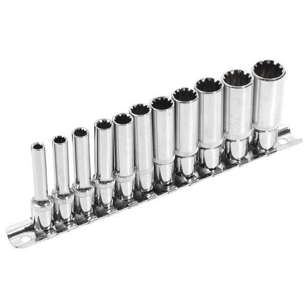 EXTOL PREMIUM hosszított Multi Lock dugófej klt. ; 1/4", 11db 4, 5, 5.5, 6, 7, 8, 9, 10, 11, 12, 13mm, tartó sínen [ 8818110 ]