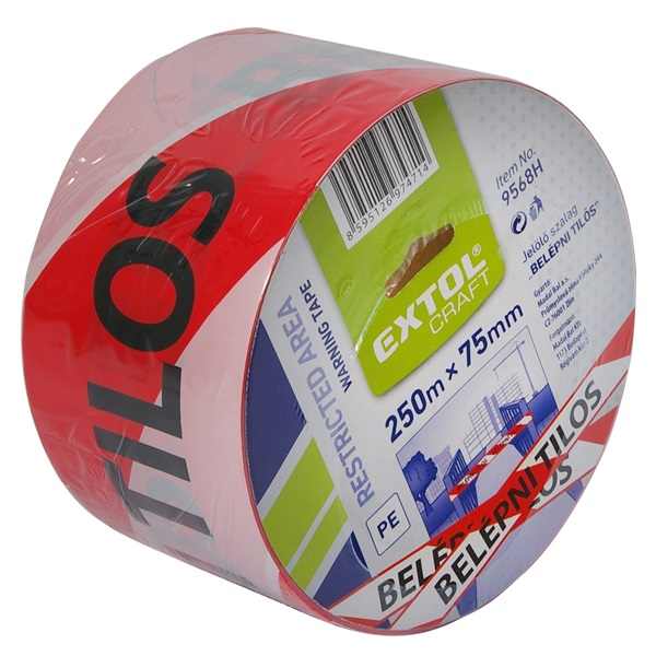 EXTOL jelölő szalag, piros-fehér; 75mm×250m, polietilén "BELÉPNI TILOS" felirattal, (kordonszalag) [ 9568H ]