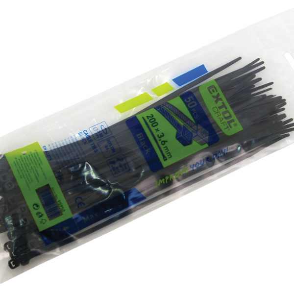 EXTOL PREMIUM kábelkötegelő 7,6×500mm 50db, fekete nylon; [ 8856172 ]