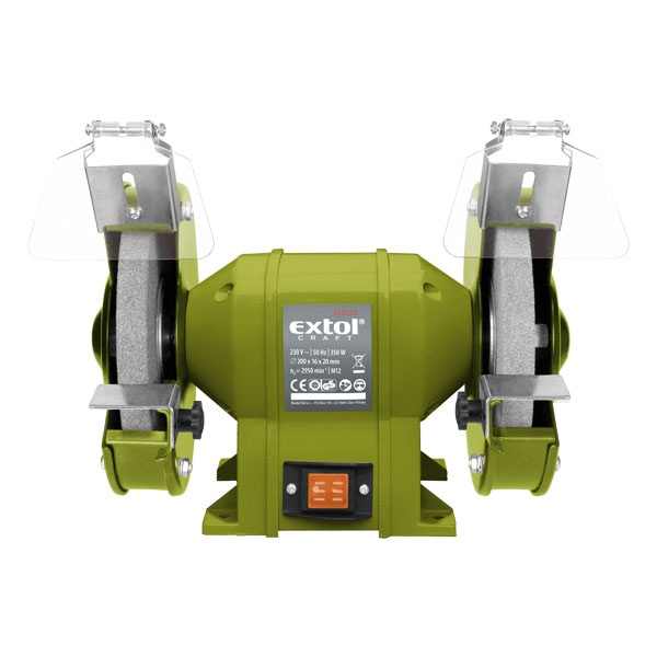 EXTOL kettős köszörűgép 350W, száraz,200×16×20mm, 2950 ford/perc, P36, P80, 11kg [ 410130 ]