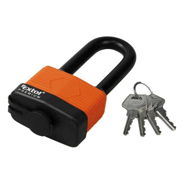 EXTOL PREMIUM lakat, laminált, vízálló, hosszított kengyel, 4db kulcs; 40mm, kengyelszárátmérő:8/12mm [ 8857640 ]