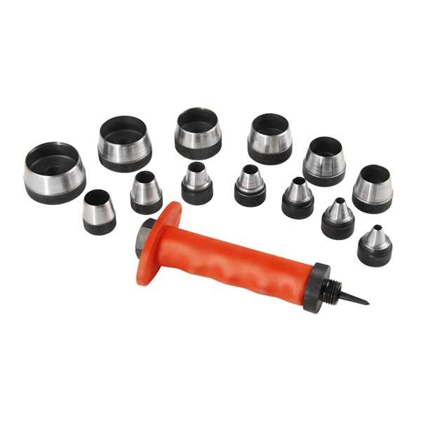 EXTOL PREMIUM lyukasztó klt. 14 db 5-6-8-10-11-13-16-19-22 -25-28-32-35 mm, színes műanyag markolat, műanyag koffer [ 8801850 ]