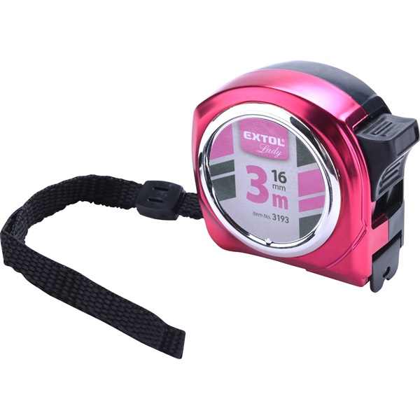 EXTOL LADY mérőszalag, gumírozott, 1 stoppos; rózsaszín, 3m×16mm, Extol Lady [ 3193 ]