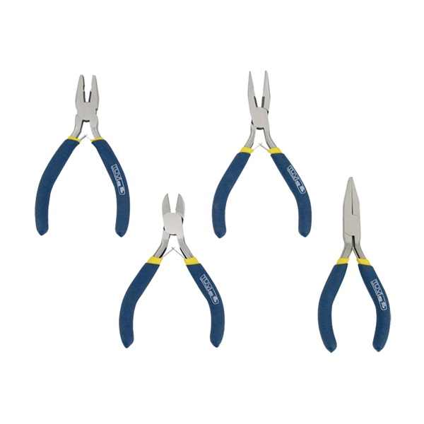 EXTOL CRAFT mini fogó klt, 4db-os, dupla műanyag nyéllel; kombinált, oldalcsípő, hosszú csőrű, rádiós ,125mm [ 7724 ]