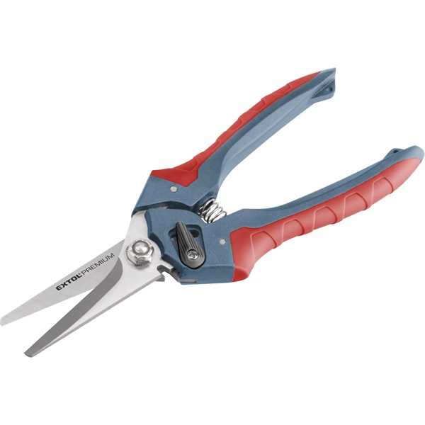 EXTOL PREMIUM olló, univerzális, 210 mm, rozsdamentes acél, 2 komponensű nyél, vágható anyagok: papír, textil, bőr, kötél, vékony drót [ 8855202 ]
