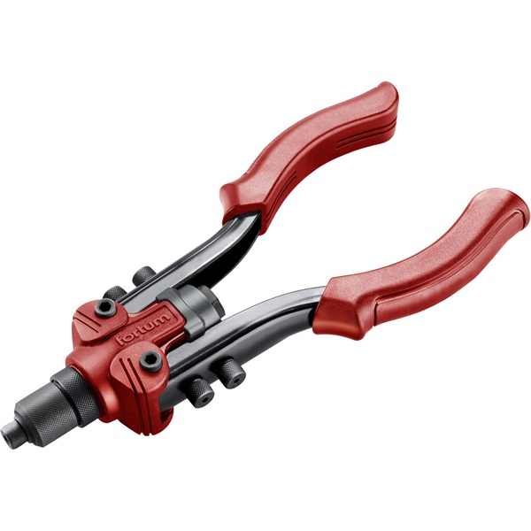 FORTUM popszegecshúzó fogó, kétkaros,ALU,réz,acél, INOX szegecsekhez;2,4-3,2-4,0-4,8-6,4mm, 260mm, CrVMo fej [ 4770611 ]