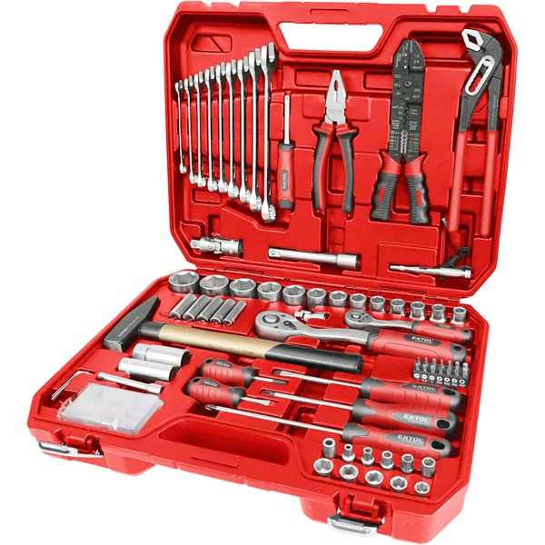 EXTOL PREMIUM szerszám és dugókulcs klt.,100db; 1/4", és 1/2" racs.kar (45 fog), cs-v kulcs, csavarhúzó, fogók [ 8818411 ]