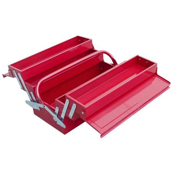 MB szerszámosláda fém 40×20×20cm, 5 rekesz, festett lemez, piros, lakatolható [ 81843 ]
