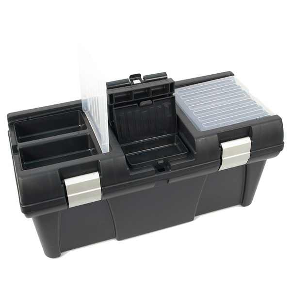 MB szerszámosláda, műanyag 525×255×245mm, 20" rendező felül, alucsatos, tálcával, fekete, lakatolható [ 3385072 ]