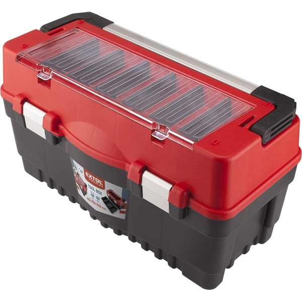 EXTOL PREMIUM szerszámosláda, műanyag 595×289×328mm, fémcsatos, tálcával, lakatolható, ALU nyél [ 8856082 ]