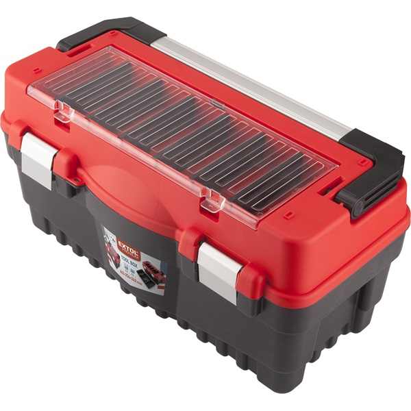EXTOL PREMIUM szerszámosláda, műanyag 547×271×278mm, fémcsatos, tálcával, lakatolható, ALU nyél [ 8856081 ]