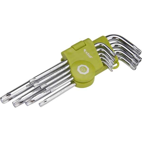 EXTOL CRAFT torx kulcs klt., Cr40. 9db, egyik vége lyukas; T10,15,20,25,27,30,40,45,50, bliszteren [ 66011 ]