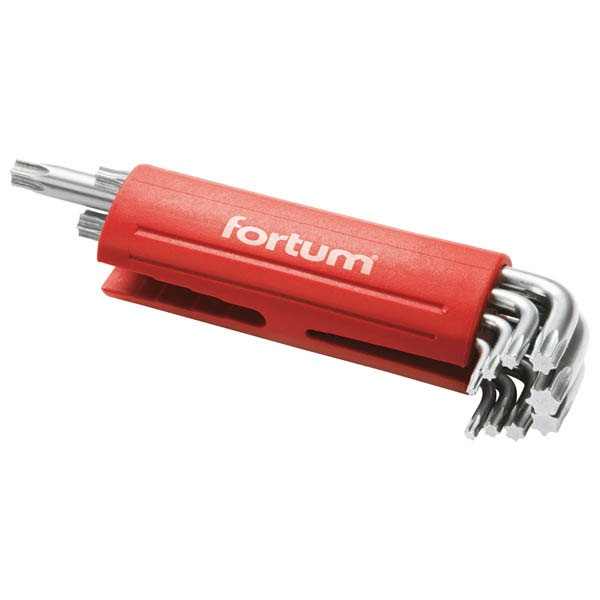 FORTUM torx kulcs klt. 9db, hosszú, T10-50, S2, 10db/cse; T10-T15-T20-T25-T27-T30-T40-T45-T50, műanyag markolat [ 4710300 ]