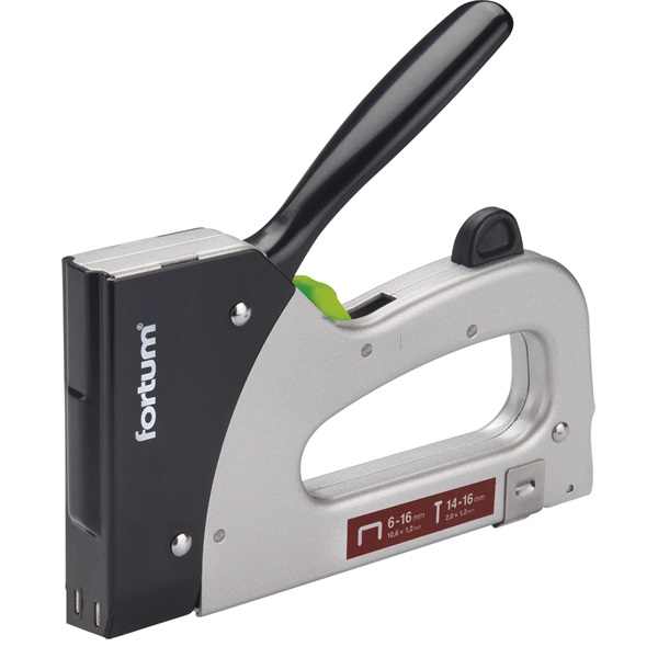 FORTUM tűzőgép, fémházas, profi, 2 funkciós, tűzőgépkapocs, 6-16×10,6mm, szeg fejjel: 14-16×2×1,2mm [ 4770702 ]