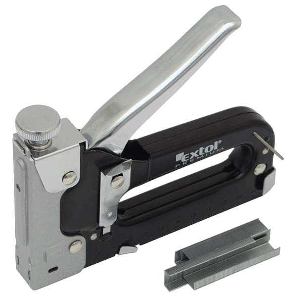 EXTOL PREMIUM tűzőgép 11,3mm×4-14mm, TÜV/GS; feketére festett szénacél ház, hátsó töltés, biztonsági zár [ 8851100 ]