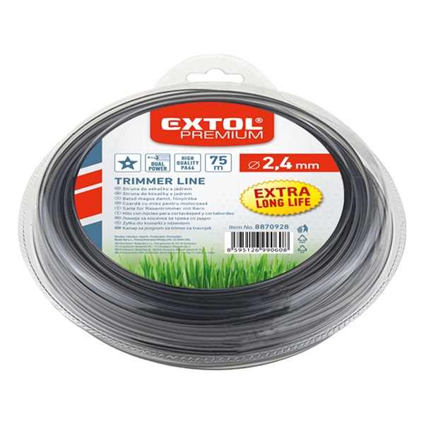 EXTOL PREMIUM damil szegélynyíró géphez 3,0 mm, csillag keresztmetszetű, fekete közép/dual power, 75m [ 8870929 ]