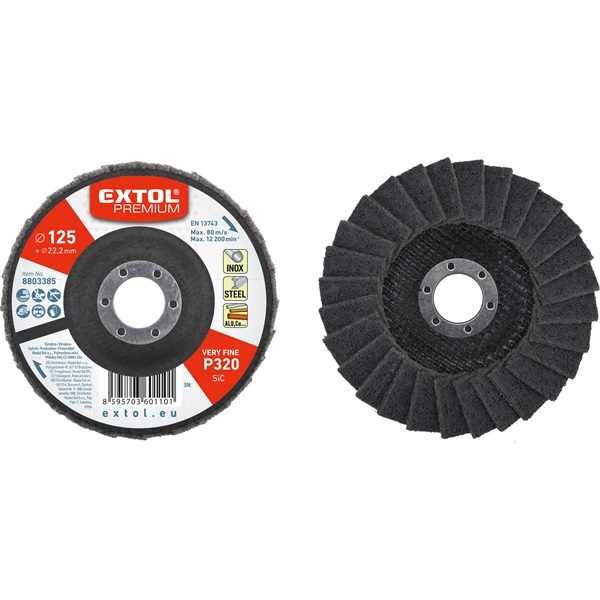 EXTOL PREMIUM lamellás csiszoló INOX, acél és ALU munkadarabok csiszolására, 125×22mm; P320 (darabáras, de csak ötösével rendelhető) [ 8803385 ]