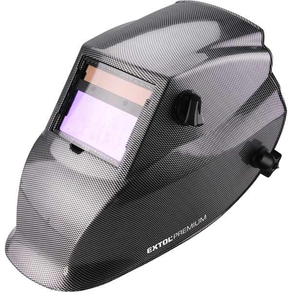 EXTOL PREMIUM hegesztőpajzs, automatikus, önsötétedő, állítható érzékenység+sötétítés, carbon design [ 8898027 ]