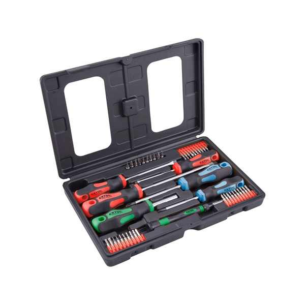 EXTOL PREMIUM csavarhúzó és BIT klt., 47 db; lapos: 5,5×38, 5,5×100, 6,5×125mm és 8×150mm, PH1×75, PH2×38 és PH2×125, CV., műanyag tar [ 8819258 ]