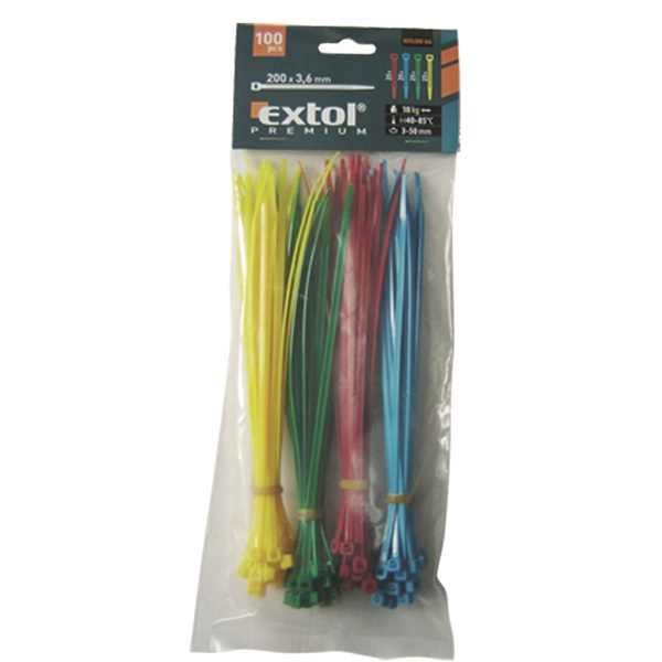 EXTOL PREMIUM kábelkötegelő 2,5×150mm 100db, 4 színű (piros, kék, sárga, zöld), nylon; [ 8856194 ]