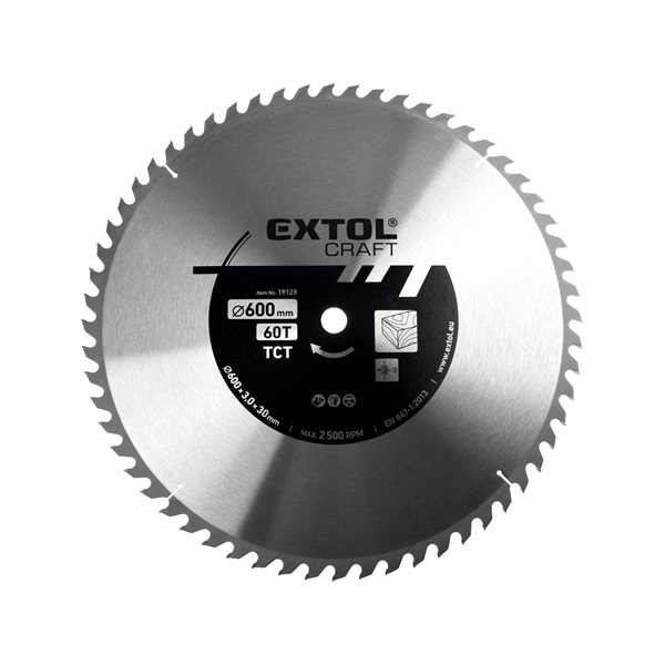 EXTOL CRAFT körfűrészlap, keményfémlapkás, 600×30mm(lyuk átm), T60; 3,8 mm lapkaszélesség, max. 2.500 ford/perc [ 19128 ]
