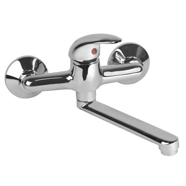 VIKING mosogató-mosdó csaptelep 35mm kerámia betét, falra szerelhető, fényes, egyenes, 20cm hosszú [ 65007 ]