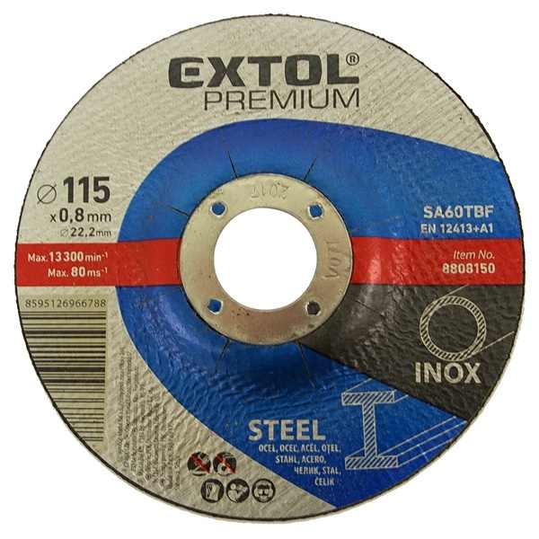 EXTOL PREMIUM vágókorong, acélhoz/inoxhoz; 125×0,8×22,2mm, max 12200 ford/perc [ 8808152 ]