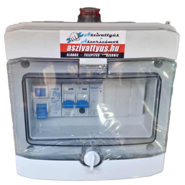 AT20A szivattyú motorvédelem IP65 dobozban, Fi-relével szerelve.