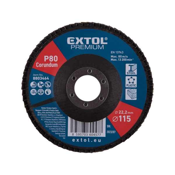 EXTOL PREMIUM lamellás csiszoló acél, Alu, műa. és fa munkadarabok csiszolására, 115×22mm; P100, kúpos,max.:13.200 ford./perc, EN13743 [ 8803465 ]