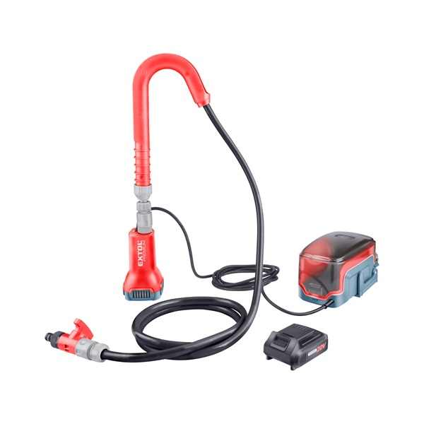 EXTOL PREMIUM akkus esővíz (hordóürítő) szivattyú, kivezetőcsővel, Share20V, 80W, szállító telj: 1,9 m3/h, Li-ion, 1db akku+töltő[ 8891930 ]