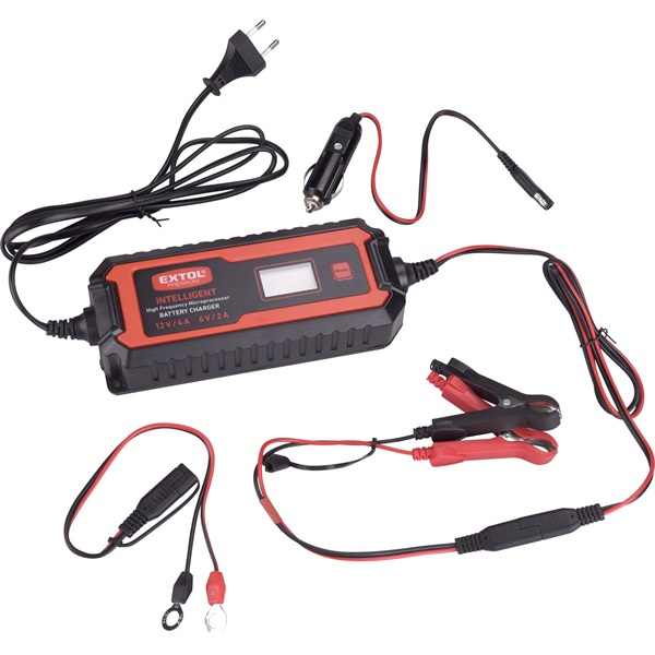 EXTOL PREMIUM akkutöltő, autós, mikroprocesszoros, intelligens, 2/4 Amp, DC 12V/6V[ 8897302 ]