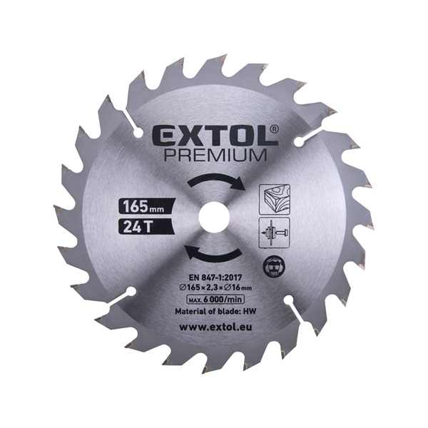 EXTOL PREMIUM tartalék körfűrészlap a 8891822 géphez, keményfémlapkás, 165×2,3×16mm, 24T[ 8891822A ]
