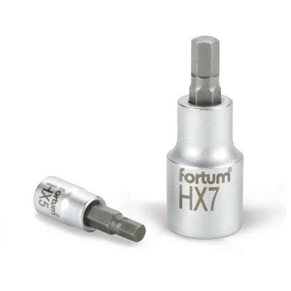 FORTUM bitdugófej, imbusz, 1/2", 61CrV5/S2, mattkróm; 7mm (HX7), 55mm, FORTUM [ 4700607 ]