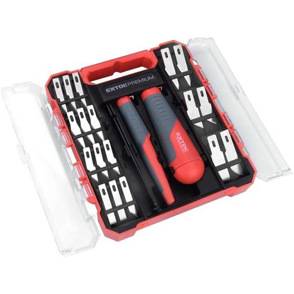 EXTOL PREMIUM faragó kések klt., 21 db, csipesszel, műanyag dobozban [ 8855196 ]