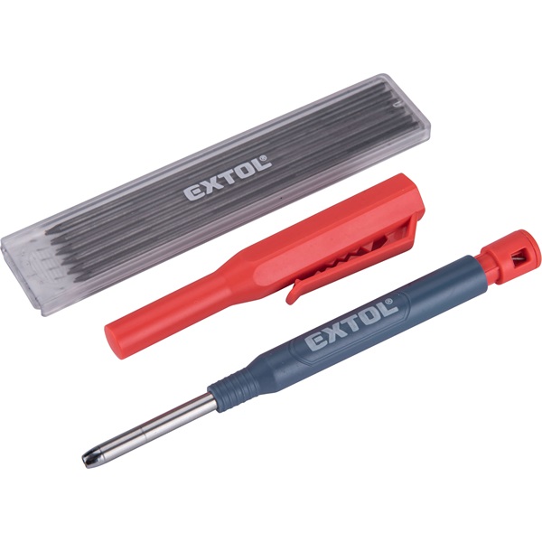 EXTOL PREMIUM ácsceruza; tölthető, átm:2,8 mm, HB, kupak klipsszel, 6 db 120 mm pótheggyel, hegyezővel [ 8853007 ]