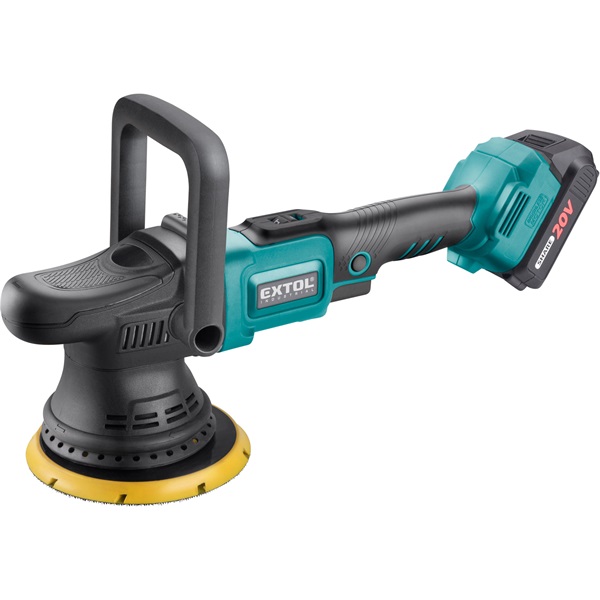 EXTOL INDUSTRIAL akkus excenteres polírozógép, Share20V, 20V, Li-ion, szénkefe nélküli motor, 1db akku, 1db töltő, 2000 mAh, 150 mm [ 8791844 ]