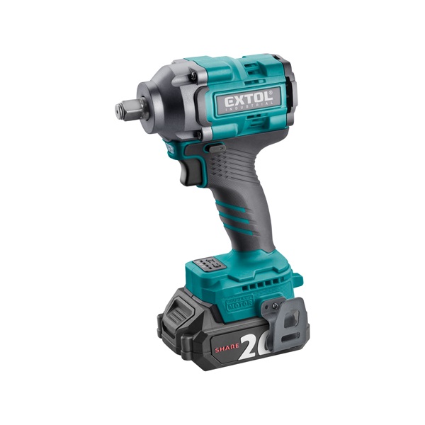 EXTOL INDUSTRIAL akkus ütvecsavarozó, Share20V, 1/2" szénkefe mentes, négyszög, Li-ion; 20V akku: 2Ah, töltő, 500 Nm [ 8791814 ]