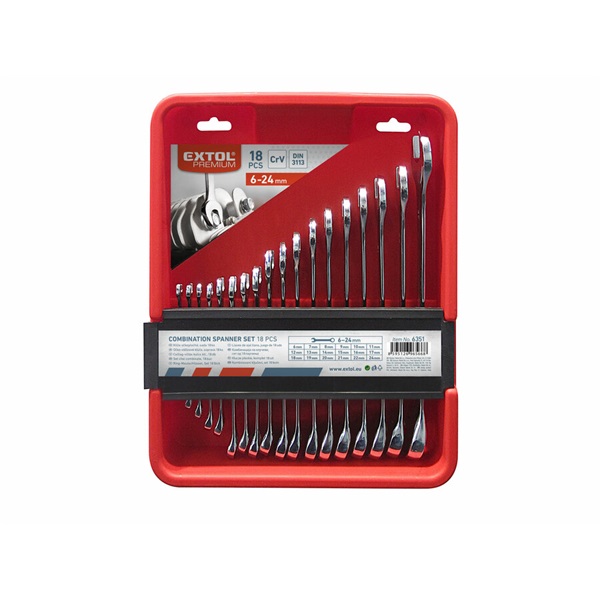 EXTOL PREMIUM csillag-villás kulcs klt., CrV., műanyag kazettában; 18db, 6-24mm [ 6351 ]